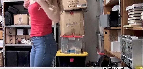  Caught long haired blonde teen fucked hard at the storage room